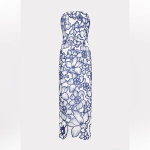 Milly Strapless Blue and White Floral Dress - Kait floral garden embroidered
